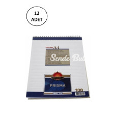 Gıpta Prisma Bloknot A4 Spiralli Karton Kapak 100 Yaprak Çizgili 12 Adet