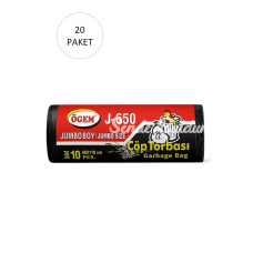 J650 Jumbo Boy Çöp Torbası 80 x 110 cm 10 Lu Rulo x 20 Paket = 200 Adet (Siyah)