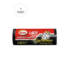 J650 Jumbo Boy Çöp Torbası 80 x 110 cm 10 Lu Rulo x 5 Paket = 50 Adet (Siyah)