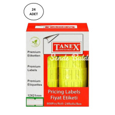Tanex Makine Fiyat Etiketi 12X21 Mm Çizgili Fosforlu Sarı 24lü