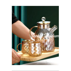 Kabartmalı Bambu Kapaklı Borosilikat Cam Demlik 1500ml RoyaleksCM2005