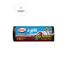 J400 Jumbo Boy Çöp Torbası 80 x 110 cm 10 Lu Rulo x 5 Paket = 50 Adet (Siyah)