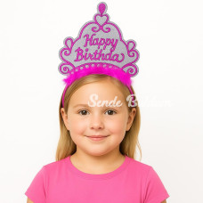 Pembe Happy Birthday Prenses Tacı – Doğum Günü Taç Aksesuarı