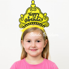Sarı Happy Birthday Prenses Tacı – Doğum Günü Taç Aksesuarı