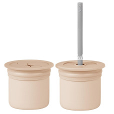 Pipetli Silikon Bardak Seti Bubble Beige / Powder Grey
