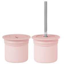 Pipetli Silikon Bardak Seti Pinky Pink / Powder Grey