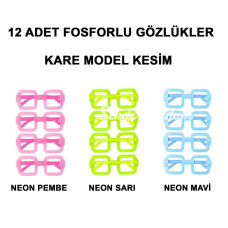 Nessiworld   Fosforlu Kare Model Glow Parti Gözlüğü Karanlıkta Yanan Gözlükler 12 Adet