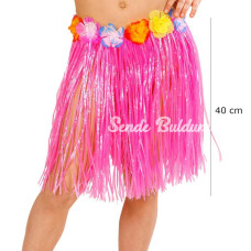 Nessiworld   Yetişkin ve Çocuk Uyumlu Pembe Renk Püsküllü Hawaii Luau Hula Etek 40 cm