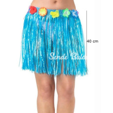 Nessiworld Yetişkin ve Çocuk Uyumlu Mavi Renk Püsküllü Hawaii Luau Hula Etek 40 cm