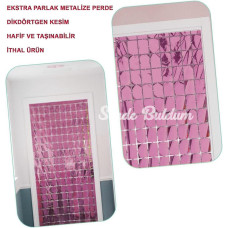 NessiWorld Ekstra Metalize Rose Gold Renk Disko Dikdörtgen Kesim Kapı Perdesi Dekorasyon 1x2 Metre