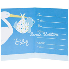 Nessiworld Baby Boy Stork Temalı Mavi Renk Baby Shower Davetiye 8 Adet