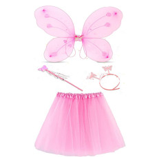 Toz Pembe Kelebek Kostümü  Toz Pembe Kelebek Kostüm Aksesuar Seti 4 Parça