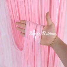 Soft Pembe Püsküllü Kapı Perdesi  Parti Baby Shower Cinsiyet Partisi 1x2 m
