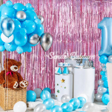 Rose Gold Renk Ekstra Metalize Parlak Saçaklı Arka Fon Perde İthal A Kalite 1x2 Metre