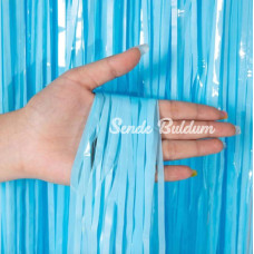 Soft Mavi Püsküllü Kapı Perdesi  Parti Baby Shower Sünnet Süsü 1x2 m