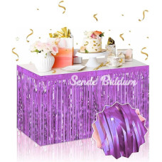 Kendinden Yapışkanlı Mor Metalize Püsküllü Masa Eteği – 75 x 275 cm Parti Süslemesi