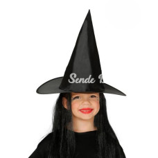 Çocuk Boy Siyah Cadı Şapkası ve Uzun Siyah Cadı Peruğu Çocuk Boy Siyah Cadı Şapkası ve Uzun Siyah Cadı Peruğu