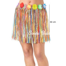 Nessiworld Yetişkin ve Çocuk Uyumlu Rengarenk Püsküllü Hawaii Luau Hula Etek 40 cm