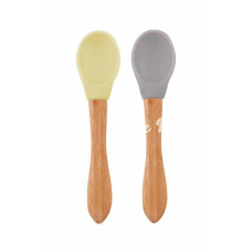 Nessiworld  Bambu Saplı Silikon Mama Kaşığı 2li Mellow Yellow / Powder Grey