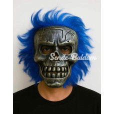 Wild Skull  Gümüş Kafatası Mavi Saçlı İskelet Maske
