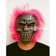 Wild Skull  Gümüş Kafatası Pembe Saçlı İskelet Maske