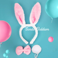 Nessiworld Tavşan Kostüm Seti Taç Papyon Kuyruk Pembe Renk