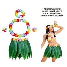 Nessiworld Yetişkin Hawaii Kostüm Seti  Yaprak Etek veamp; Hawaii Set  5 Parça