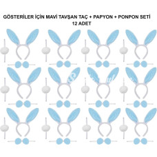Nessiworld Mavi Tavşan Kostüm Seti – Taç Papyon Ponpon (12’li Paket)