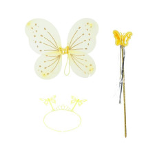 Sarı Kelebek ErkekKız Seti – 50 cm Kelebek Kanadı Taç ve Asa
