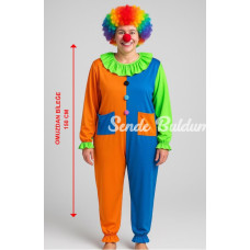 Palyaço Kostüm Seti 150 cm (Peruk + Burun + Kostüm)