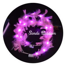 Nessiworld Led Işıklı Rengarenk Yanan 3 Fonksiyonlu Otrişli Parti Tacı Pembe Renk 12x12 cm