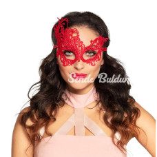 Nessiworld Kırmızı Renk Dantel Örgü İşlemeli Parti Maskesi Model 1