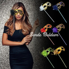 Nessiworld Lüks Taşlı Saplı Maskeli Balo Maskesi Beyaz Renk 35 cm