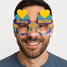 Cupcake Temalı Doğum Günü Renkli Karton Happy Birthday Gözlüğü 6 Adet