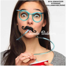 Nessiworld Pipetli Parti Gözlüğü  Çocuk ve Yetişkin Bıyıklı Pipet Gözlük Mavi Renk 18x14 cm