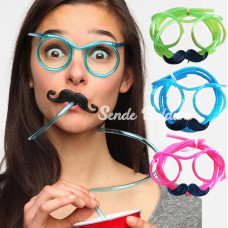 Nessiworld Pipetli Parti Gözlüğü  Çocuk ve Yetişkin Bıyıklı Pipet Gözlük Pembe Renk 18x14 cm