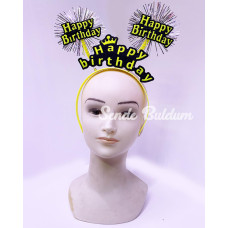 Happy Birthday Püsküllü Neon Sarı Renk Doğum Günü Tacı 22x19 cm