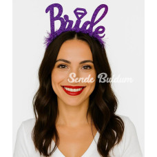 Mor Renk Bekarlığa Veda İtalik Yazı Alyanslı Bride Taç