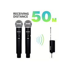 Profesyonel Çiftli Kablosuz Mikrofon Seti Karaoke Şarj Edilebilir 50 Metre Mesafe