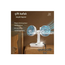 Masaüstü Dijital Ekranlı Çift Fanlı Led Işıklı Soğutucu Fan Ev Ofis Şarjlı Vantilatör