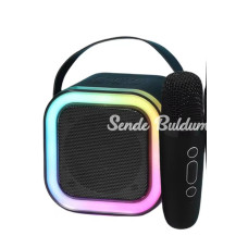 Karaoke Kablosuz Hoparlör Mikrofonlu Rgb Işıklı Bluetooth Speaker Tf Kart/usb Siyah