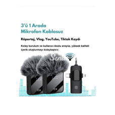 Yüksek Kalite Profesyonel 3 In 1 Kablosuz Taşınabilir Yaka Mikrofonu Tüylü