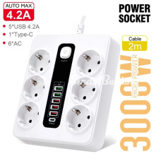 Hph04 3000w 10amper 6’lı 2metre Uzatma Kablolu Çoklu Termal Akım Priz