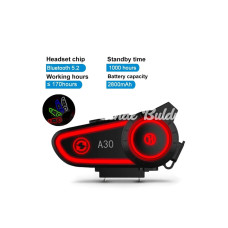 A30 Motosiklet Kask Kulaklık Intercom Işıklı 2 Eşleşme Özellikli