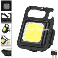 Hs37 Led Anahtarlıklı Cep Boy Cob Led Metal Kasa Mıknatıslı Şişe Açacağı Usb’li Şarj Edilebilir El Feneri