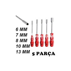 5 Adet Lokma Anahtar Tornavida 6/7/8/10/13/mm Metal Altıgen