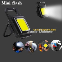 Mini 30 Ledli  Mıknatıslı Anahtarlık Flash Kamp Lambası Askılı Kapak Açacaklı Şarjlı Fener