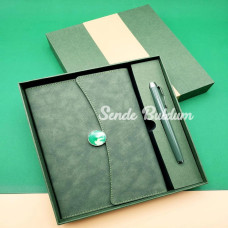 Özel Kutulu Deri Defter Ve Roller Kalem Seti
