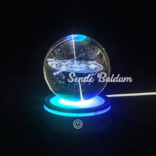 Gezegenler Tasarımlı Renk Değiştiren Dönen Cam Küre
