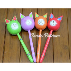 Ahşap Kedi Marakas Tekli Polos:29